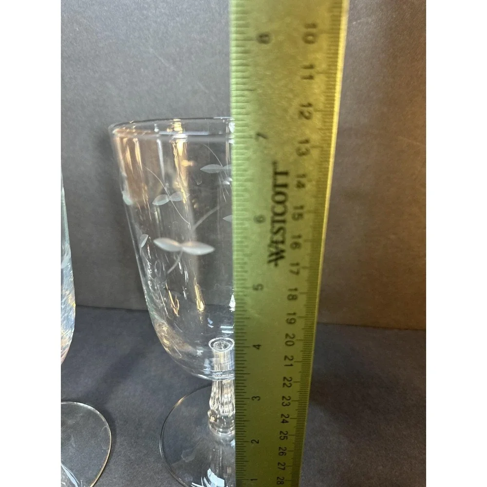 4 - VTG Libbey StemWare Goblets Etched Cut Hand Blown 1950's Footed Beverage